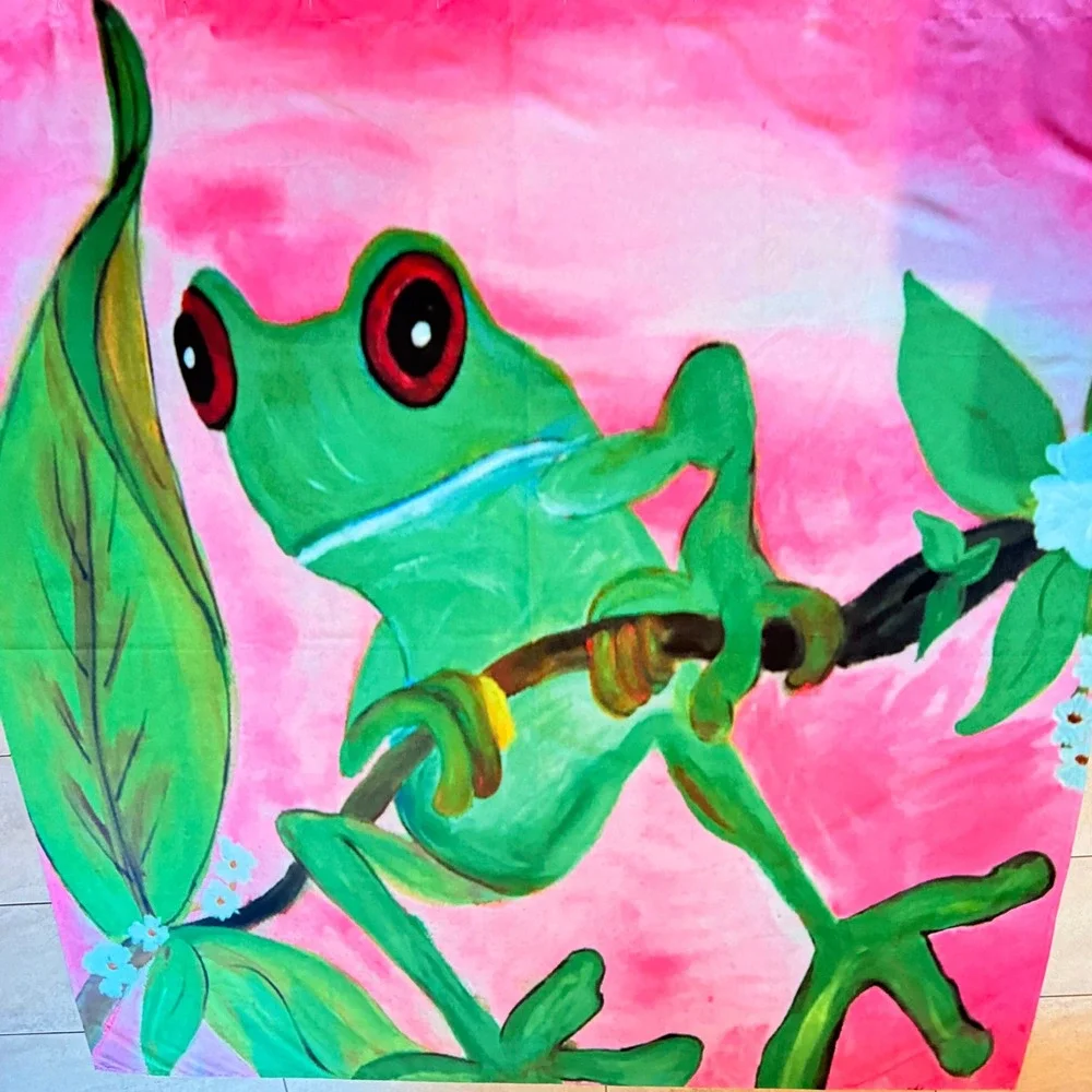 Red Eyed Tree‎ Frog Shower Curtain Set Pink Frog Art + Croscill Weighted Liner